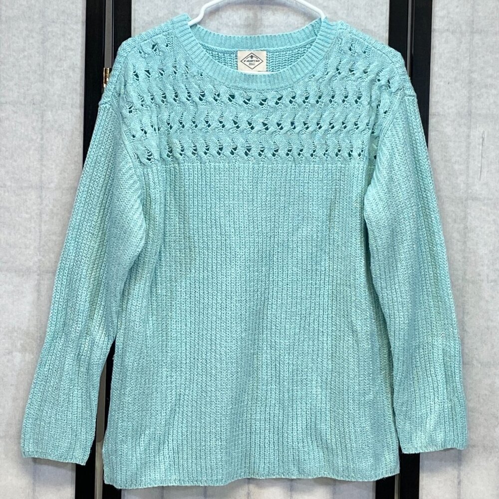 St John’s Bay Silver Flecked Knit Sweater Light Blue Petite L Cozy Metallic